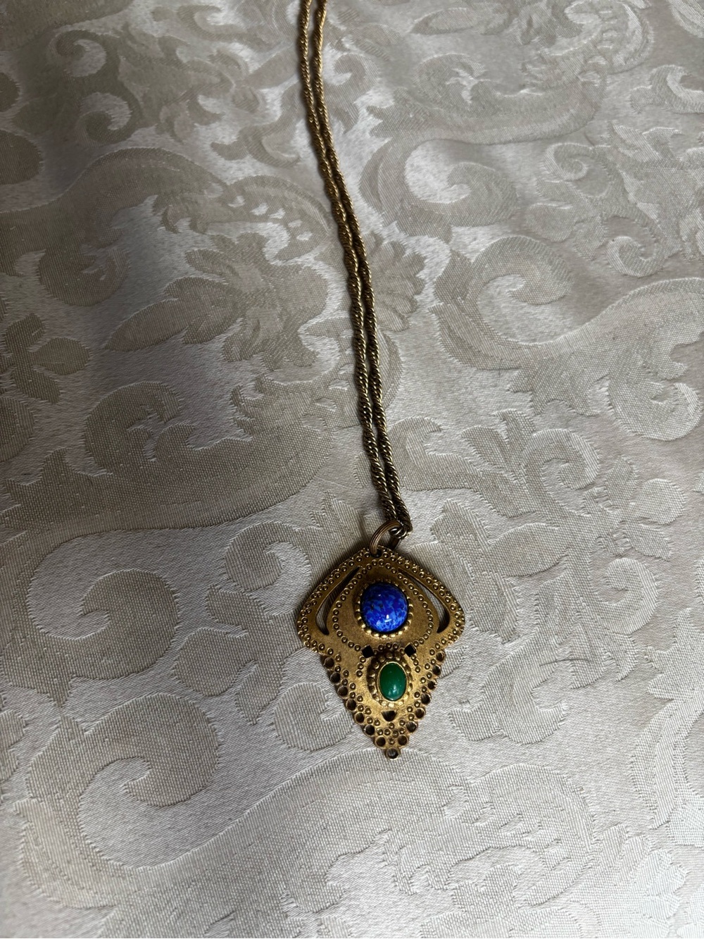 Gold Filled Pendant Necklace with Blue and Green Stones - Picture 2 of 3